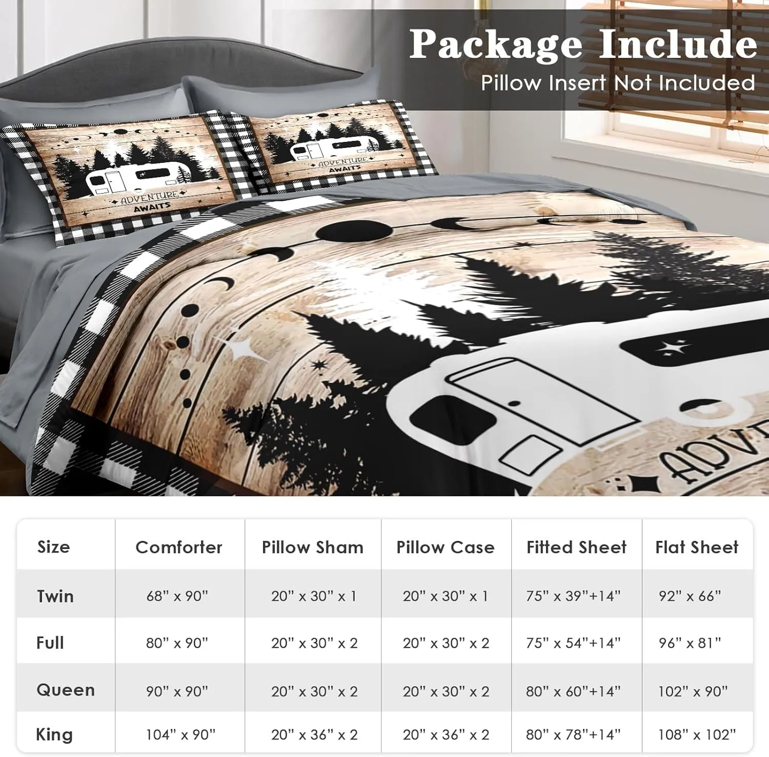 Comforter Set Twin Size, Camping Camper Rv 5 Pcs Bedding for Kids and Adults, Truck Car Family Bed Sheet Sets with Fitted Sheet Pillowcase & Sham for Bedroom Bed Decor