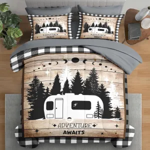 Comforter Set Twin Size, Camping Camper Rv 5 Pcs Bedding for Kids and Adults, Truck Car Family Bed Sheet Sets with Fitted Sheet Pillowcase & Sham for Bedroom Bed Decor
