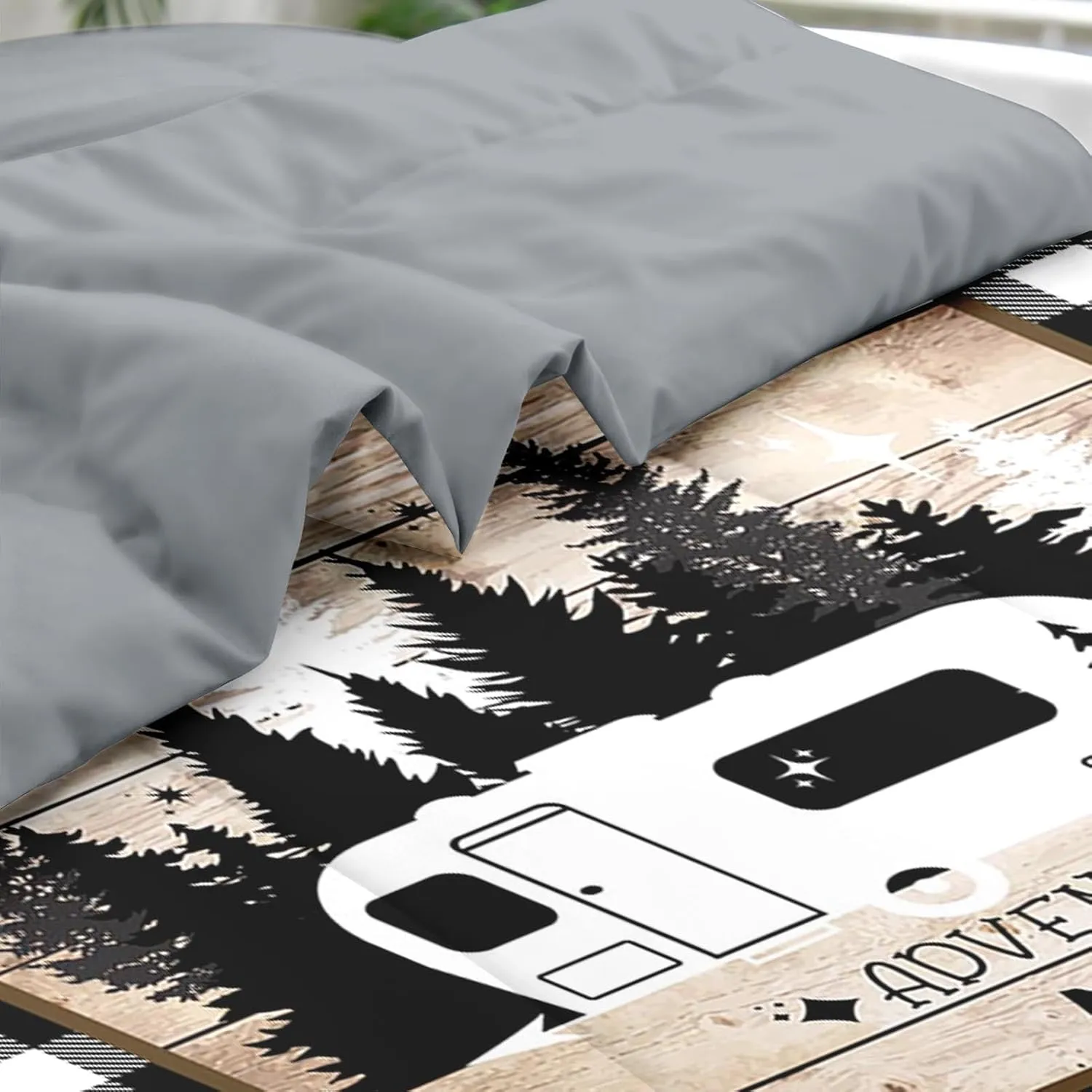 Comforter Set Twin Size, Camping Camper Rv 5 Pcs Bedding for Kids and Adults, Truck Car Family Bed Sheet Sets with Fitted Sheet Pillowcase & Sham for Bedroom Bed Decor