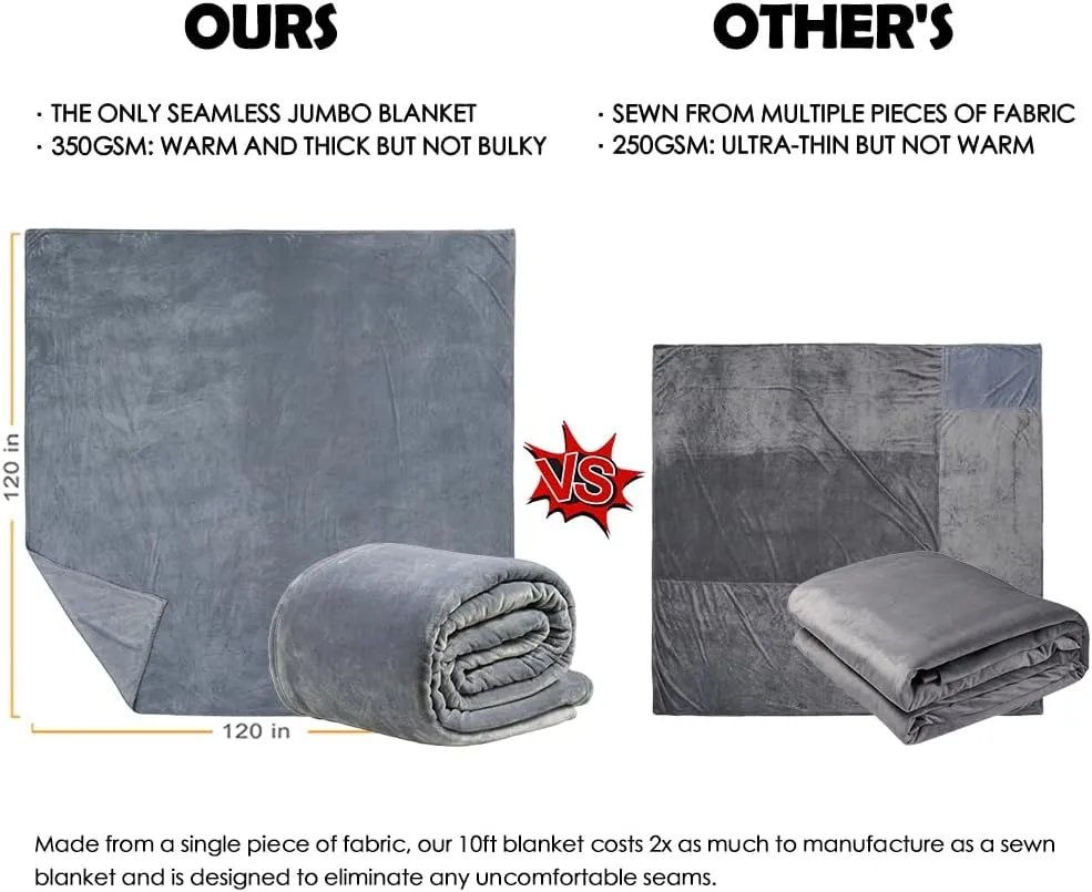 Commollis Oversized King Fleece Blanket 120"x120" (10'x10') - Giant Flannel Throw Blanket for Bed, Couch, Camping & Travel - Soft, Warm, Family-Sized Blanket for Indoor & Outdoor Use