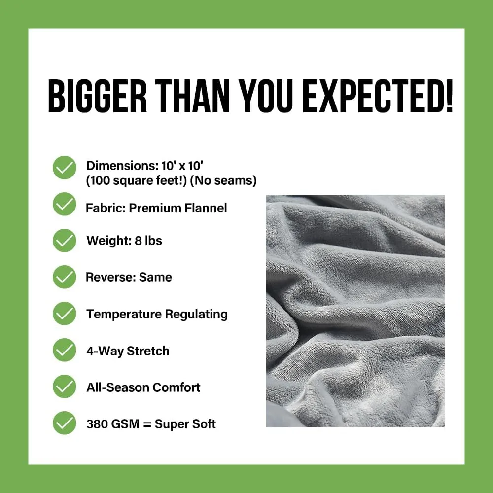 Commollis Oversized King Fleece Blanket 120"x120" (10'x10') - Giant Flannel Throw Blanket for Bed, Couch, Camping & Travel - Soft, Warm, Family-Sized Blanket for Indoor & Outdoor Use