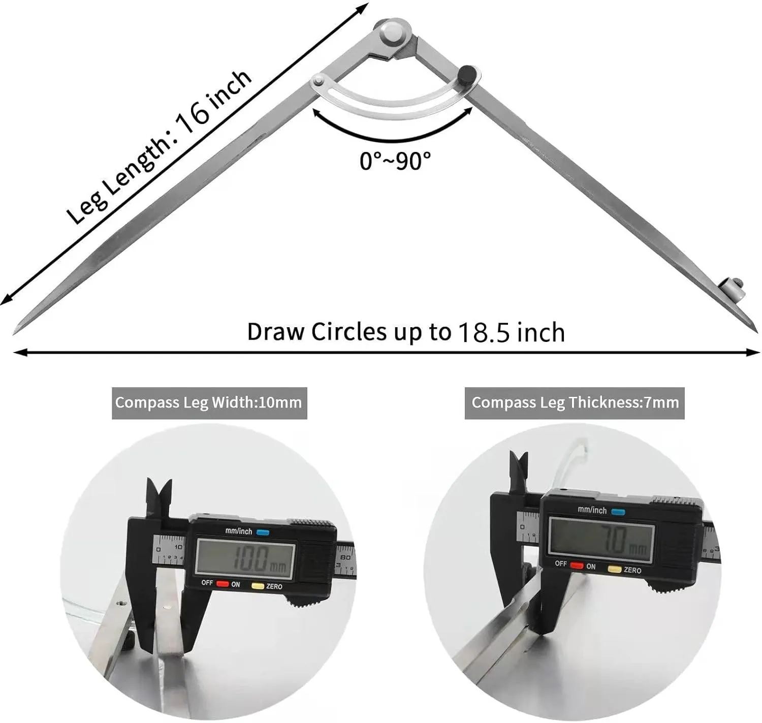 Compass for Geometry, Compass for Woodworking, 16 inch Precision Woodworking Compass with Wing Divider and Pencil Holder, Large Compass for Geometry, Woodworking Compass, Drafting, Drawing Compass