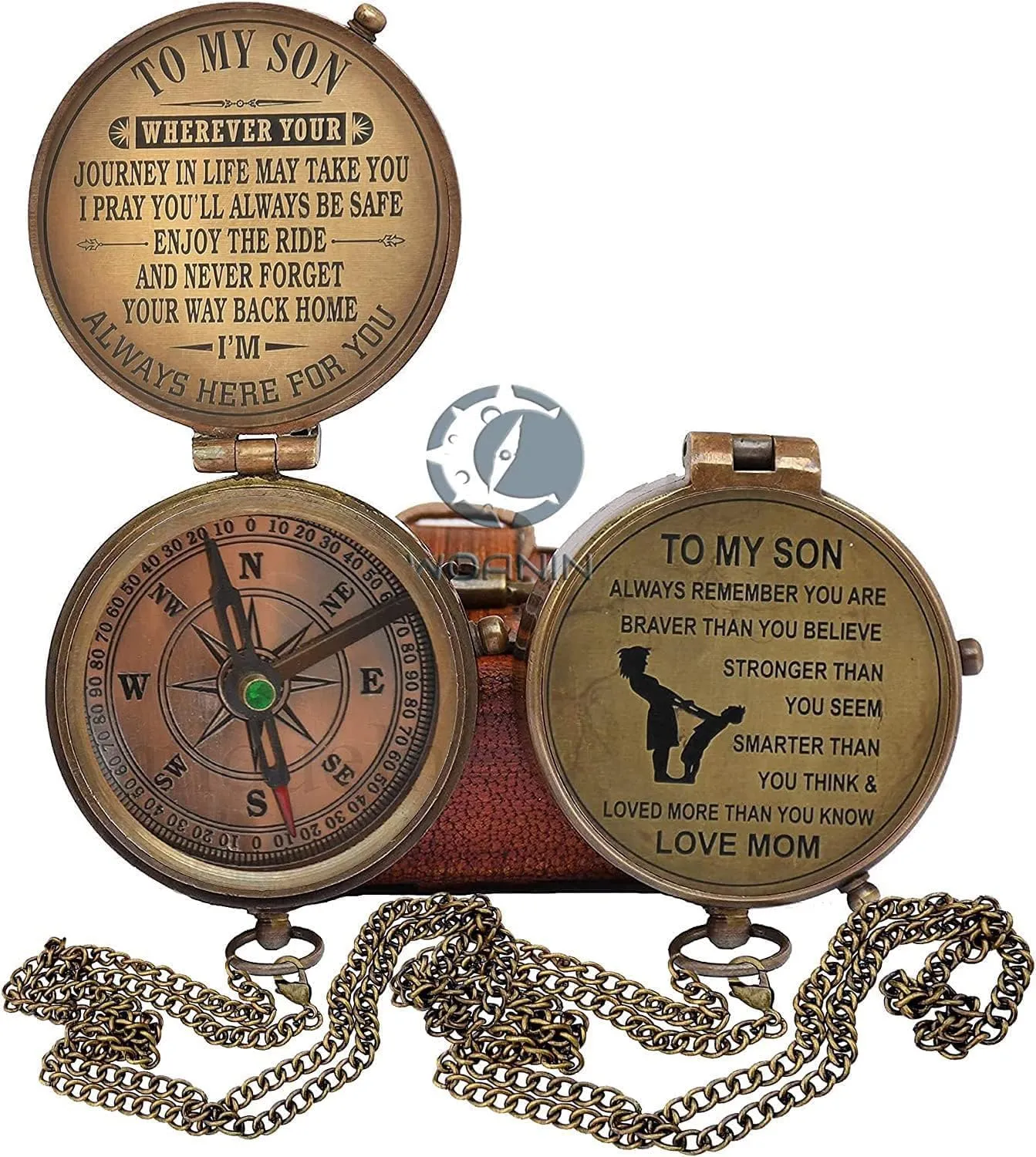 Compass for My Son, Leather Case, Unique Graduation Gift - Motivational Quote