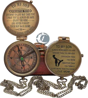 Compass for My Son, Leather Case, Unique Graduation Gift - Motivational Quote