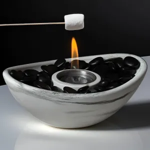 Concrete Tabletop Fire Pit, Extended Burn Time, Portable Indoor Fireplace and Smores Maker, Suitable for Indoor and Outdoor Use (White Marble)
