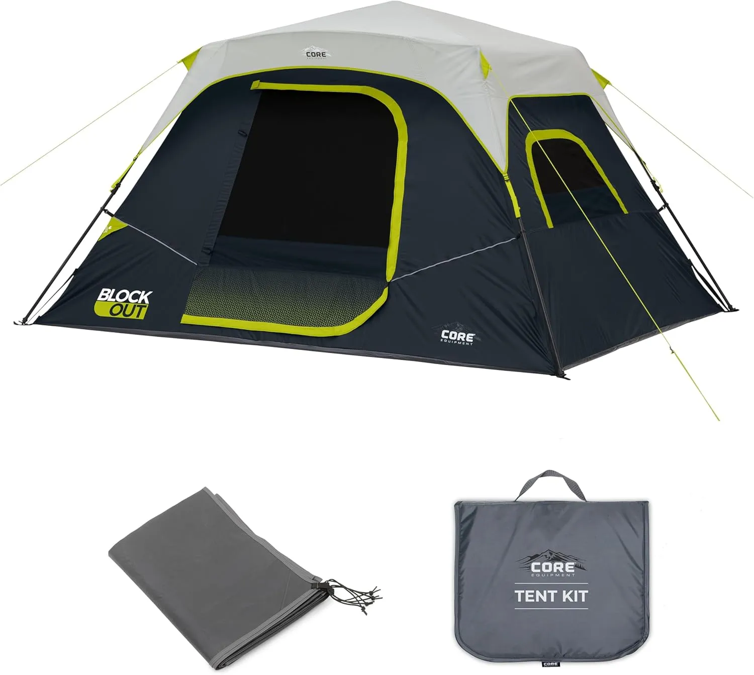 CORE Blackout 6 Person Instant Cabin Tent with Footprint and Tent Kit