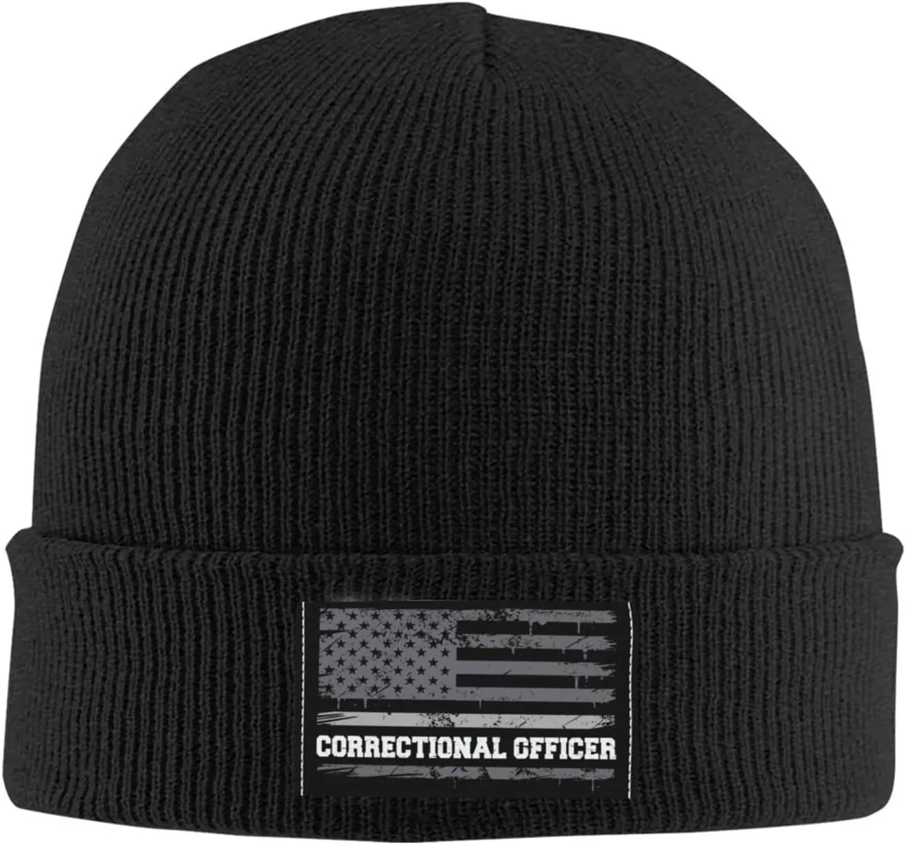 Corrections Officer Thin Silver Line American Flag Unisex Four Seasons Knitted Hat Winter Warm Hats Hats for Men Women One Size