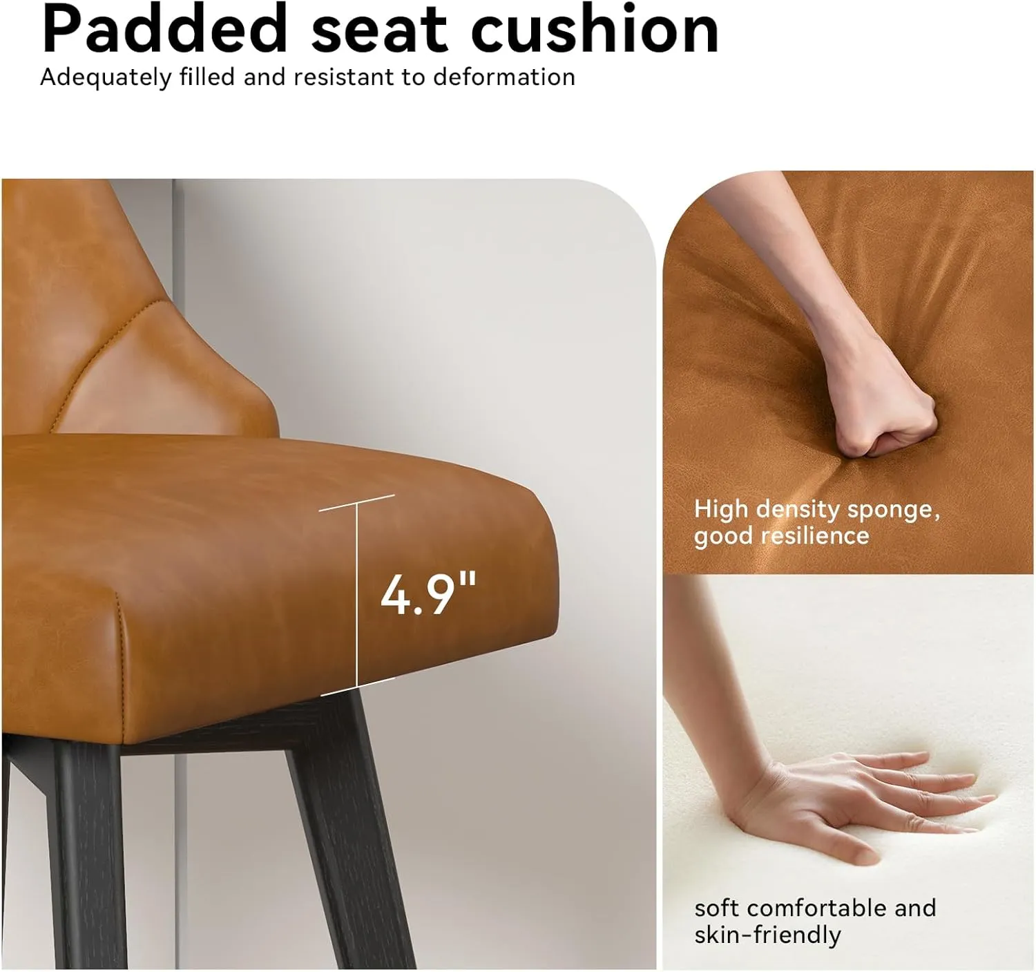 Counter Height Swivel Bar Stools Set of 2, 26 Inch Bar Stools with Footrest, Faux Leather Upholstered Barstools with Back and Solid Wood Legs for Kitchen Island, Dining Room, Pub,Brown