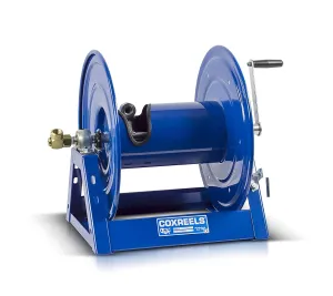 Coxreels 1125-4-200 Hand Crank Steel Hose Reel, 1125 Series - ½” x 200’, 3,000 PSI - Heavy Duty All Welded Steel A Frame - Adjustable Tension Break – Made in the USA, Blue
