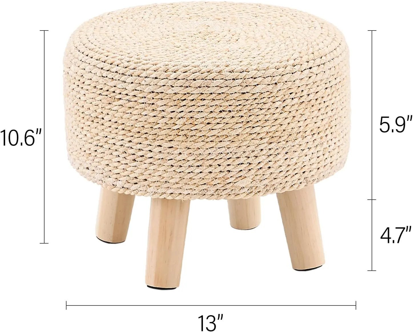 Cpintltr Ottoman Natural Seagrass Footrest Poufs Hand Weave Round Foot Stool for Couch Desk Soft Step Stool Padded Foot Rest with Pine Legs for Living Room Bedroom (Natural White)