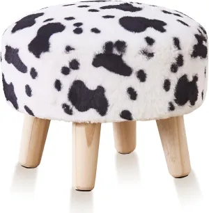 Cpintltr Round Footstool Ottoman Rabbit Wool Mushroom Stool Solid Wood Stool Small Upholstered Ottoman Shoe Changing Foot Stool Step Stool Sofa Footrest Stool for Living Room (Cow Print)