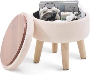 Cpintltr Round Footstool Ottoman Rabbit Wool Mushroom Stool Solid Wood Stool Small Upholstered Ottoman Shoe Changing Foot Stool Step Stool Sofa Footrest Stool for Living Room (Storage-Champagne)