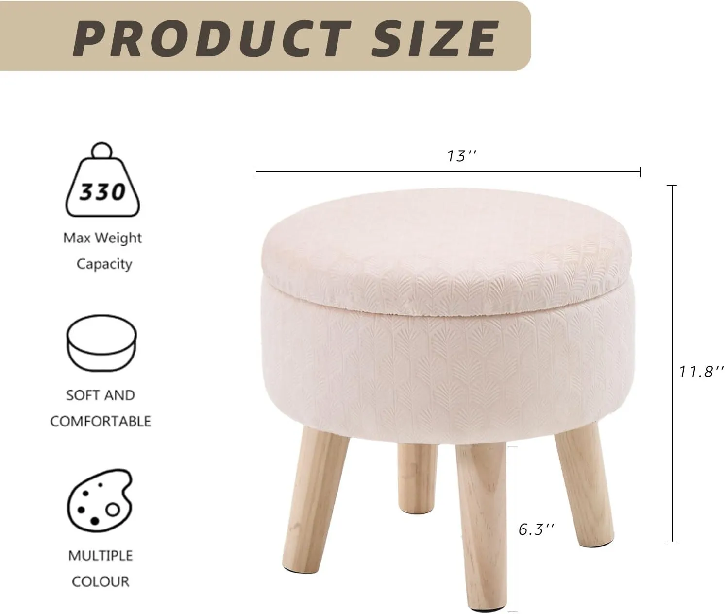 Cpintltr Round Footstool Ottoman Rabbit Wool Mushroom Stool Solid Wood Stool Small Upholstered Ottoman Shoe Changing Foot Stool Step Stool Sofa Footrest Stool for Living Room (Storage-Champagne)