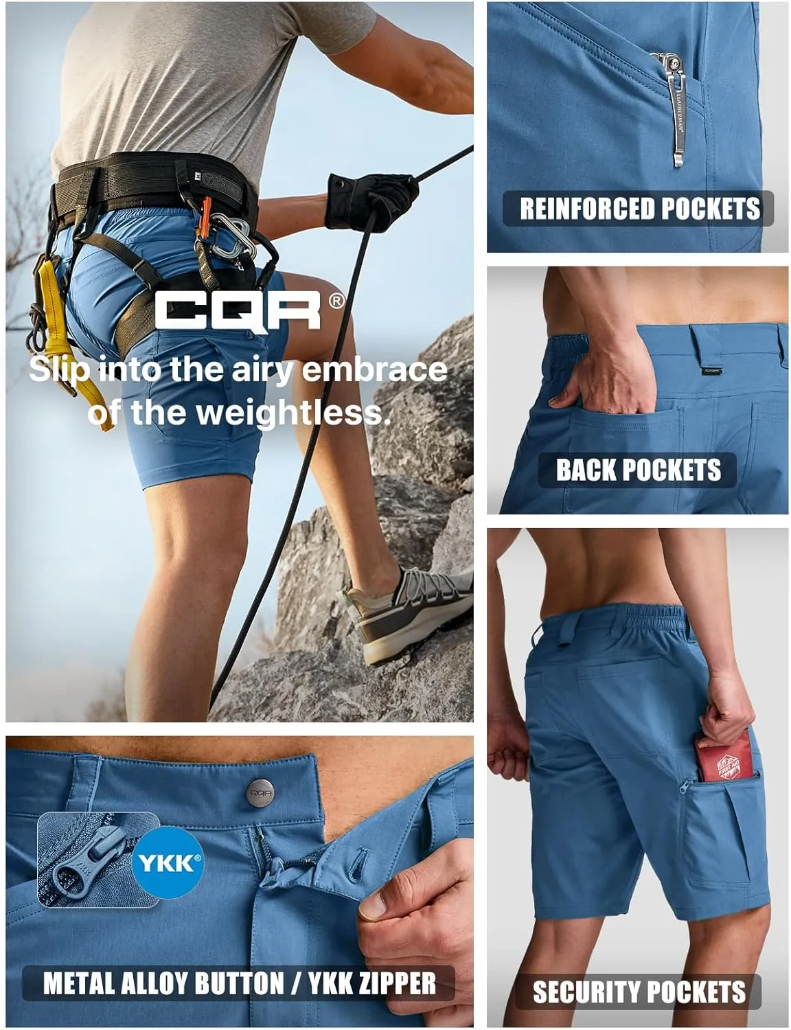 CQR Men's Quick Dry Stretch Hiking Cargo Shorts, Lightweight Water Resistant Tactical Casual, Golf & Outdoor with Pockets