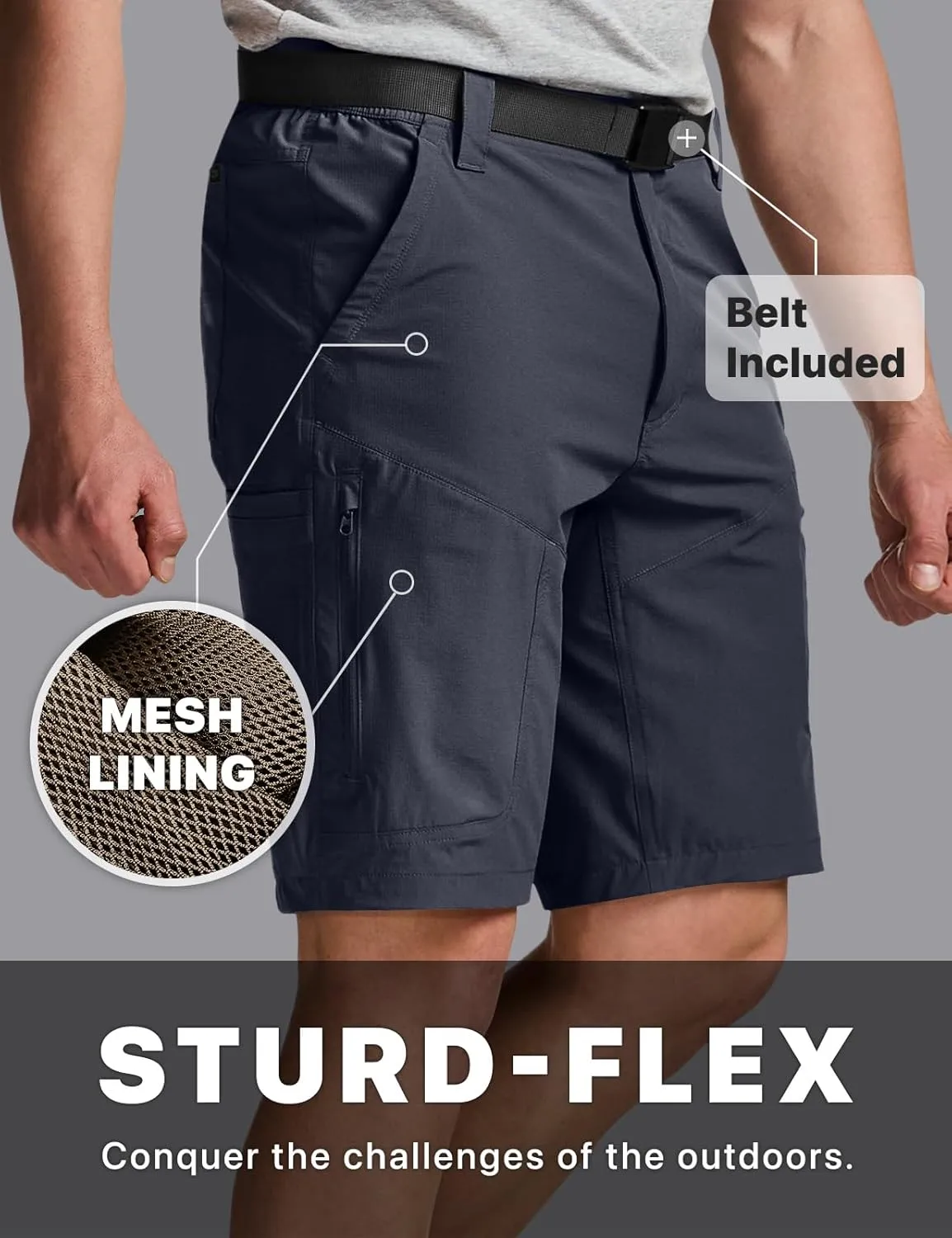 CQR Men’s Quick-Dry Stretch Hiking Cargo Shorts – Lightweight Water-Resistant Tactical Casual, Golf & Outdoor with Pockets