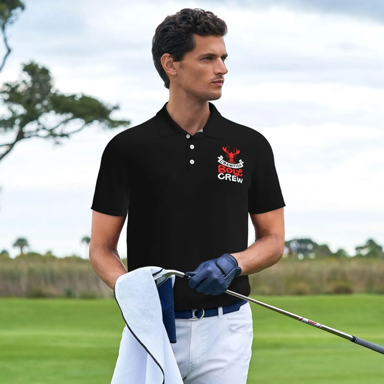 Crawfish Boil Crew Polo Shirts for Men, Mens Golf Shirt Quick-Dry Short Sleeve Casual