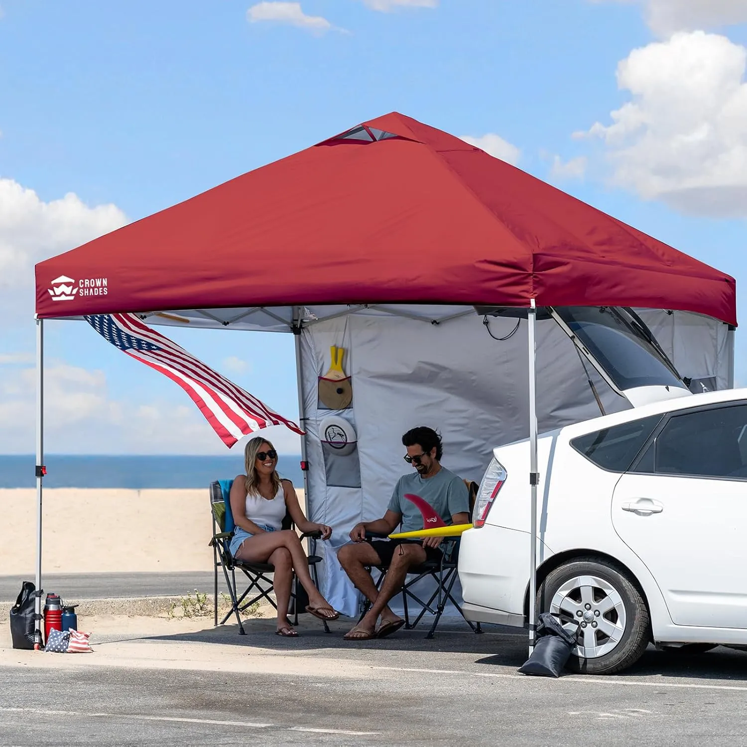CROWN SHADES Canopy Tent 10x10 Pop Up Canopy Outdoor Shade with Pockets Sidewall, Easy Up Sun Shelter with One Person Set Up Center Lock, Portable Instant Camping Beach Canopy Tents, Red