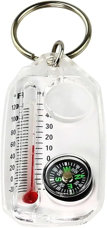 CSCDD Outdoor 3-in-1 Compass High-Precision Multi-Functional Mini Portable Thermometer Magnifier Key Chain