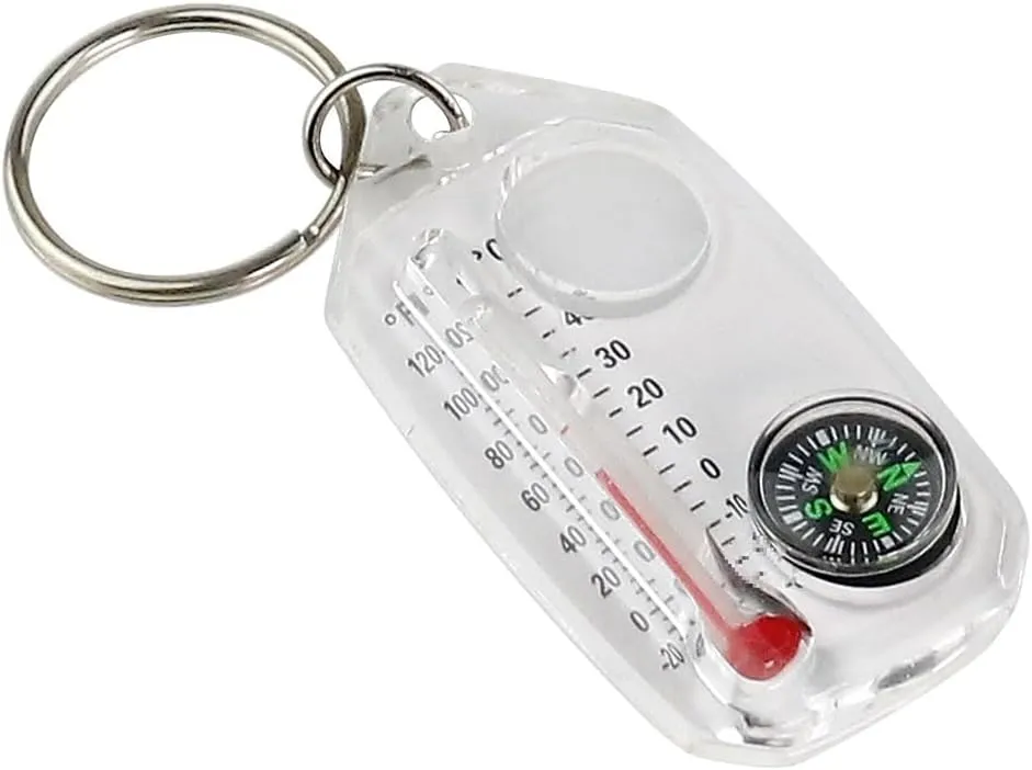 CSCDD Outdoor 3-in-1 Compass High-Precision Multi-Functional Mini Portable Thermometer Magnifier Key Chain