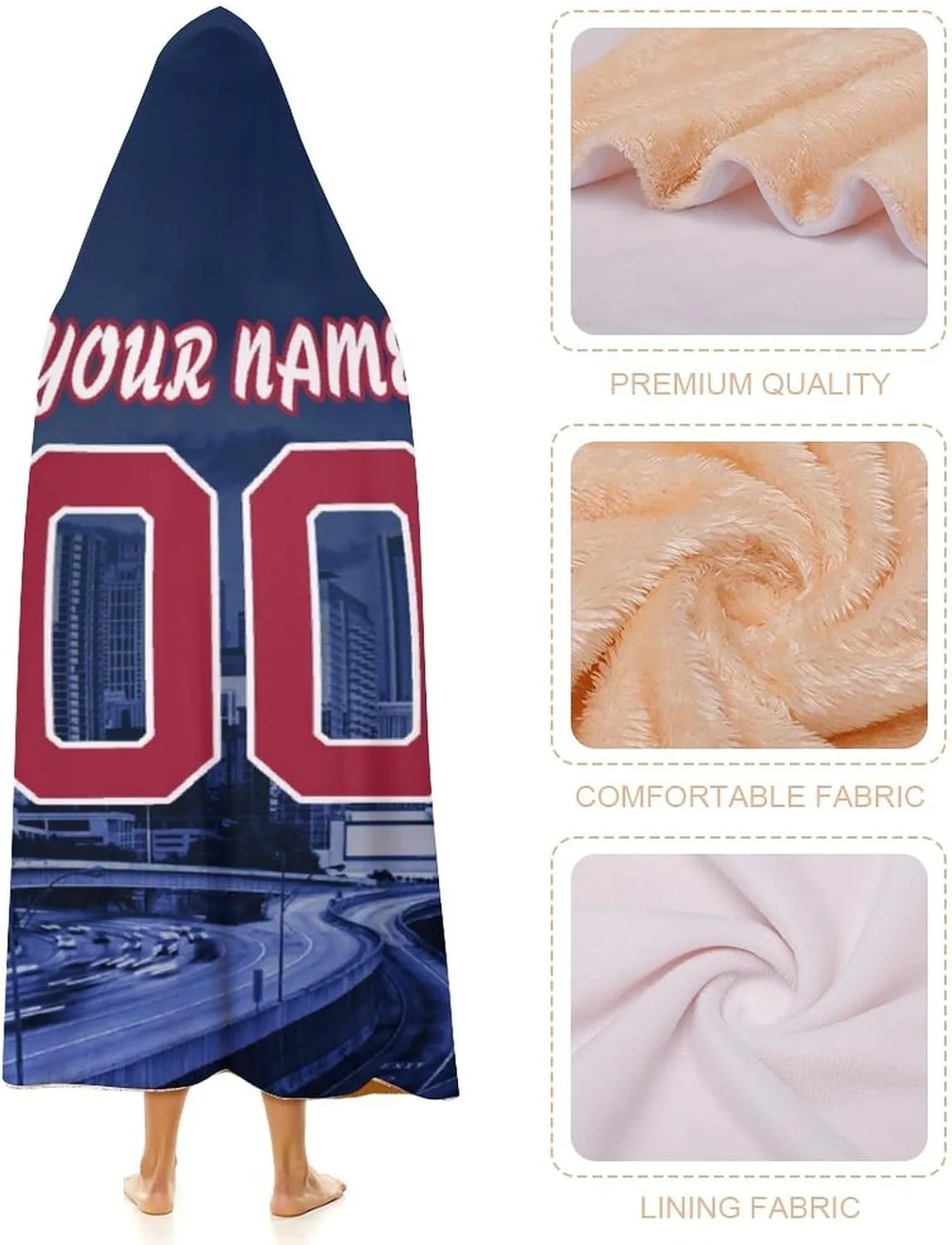 Custom Baseball City Night Skyline Hooded Blankets Personalized with Name Wearable Flannel Blankets Gifts 50" x 40",60" x 50",80" x 60"