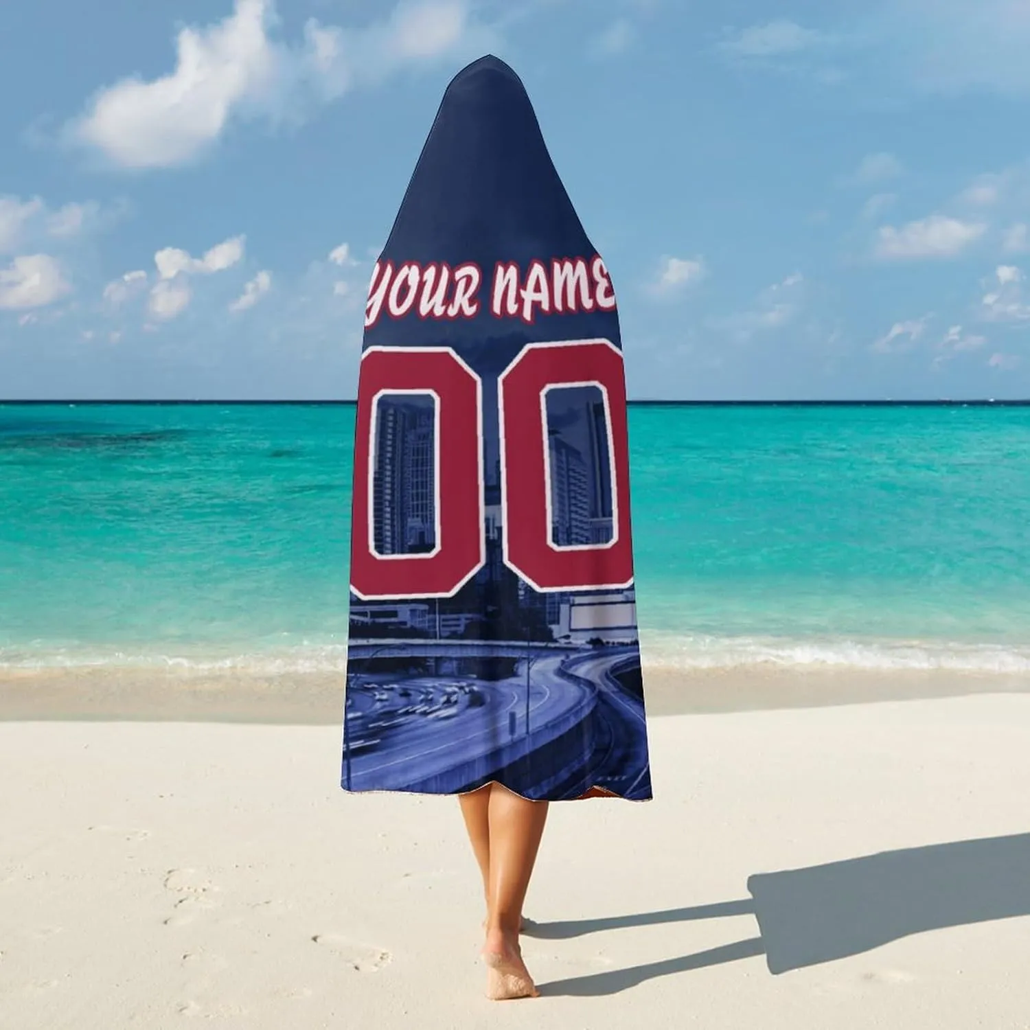 Custom Baseball City Night Skyline Hooded Blankets Personalized with Name Wearable Flannel Blankets Gifts 50" x 40",60" x 50",80" x 60"