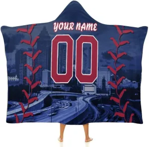 Custom Baseball City Night Skyline Hooded Blankets Personalized with Name Wearable Flannel Blankets Gifts 50" x 40",60" x 50",80" x 60"