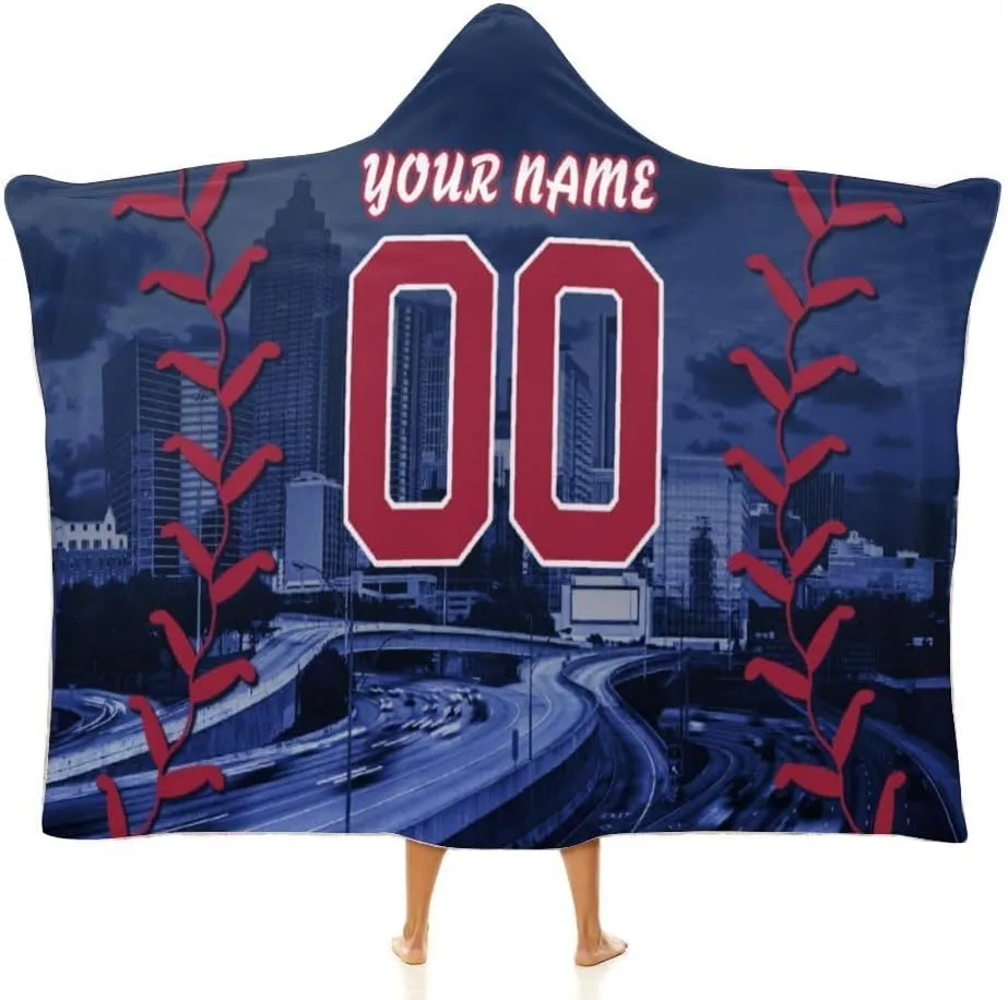 Custom Baseball City Night Skyline Hooded Blankets Personalized with Name Wearable Flannel Blankets Gifts 50" x 40",60" x 50",80" x 60"