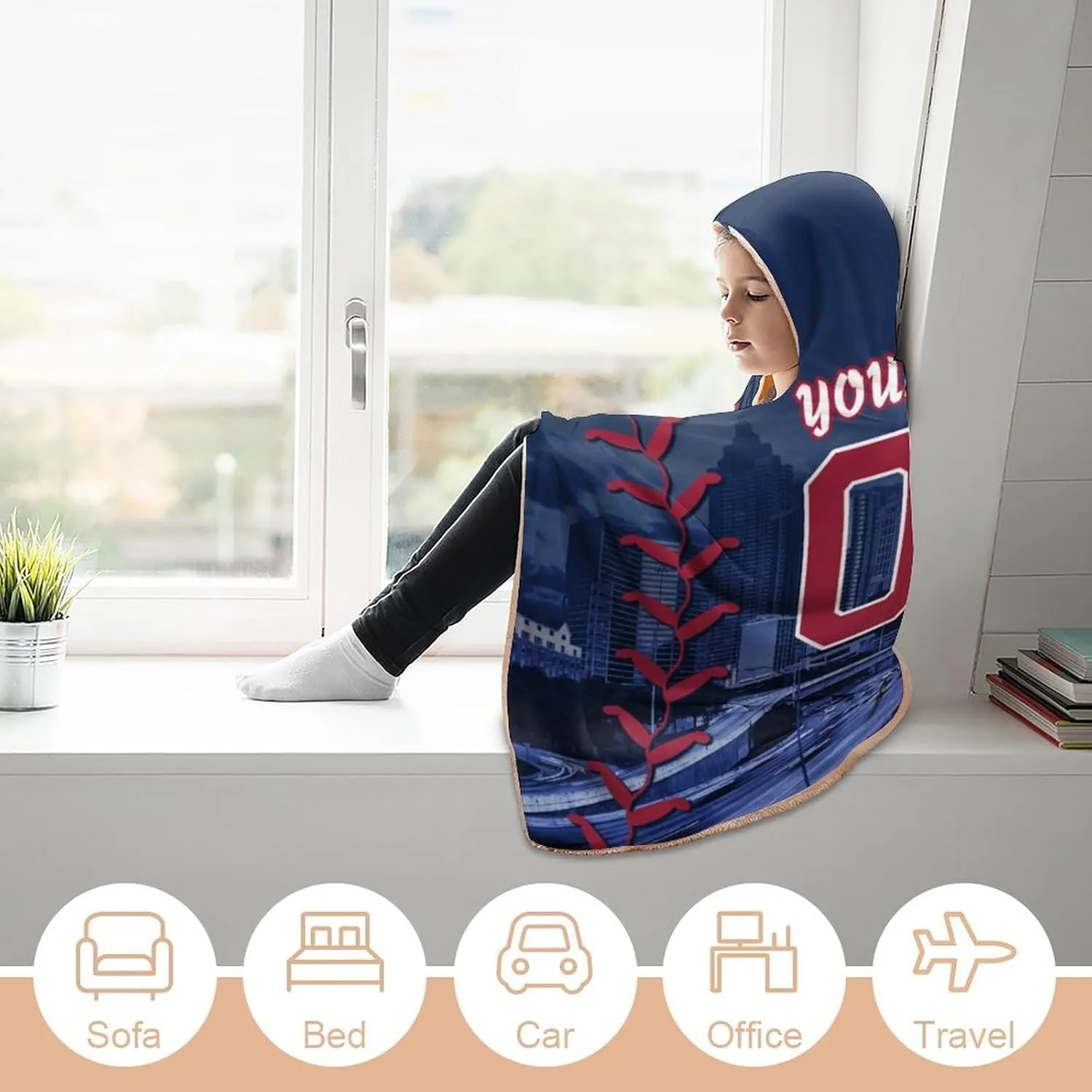 Custom Baseball City Night Skyline Hooded Blankets Personalized with Name Wearable Flannel Blankets Gifts 50" x 40",60" x 50",80" x 60"