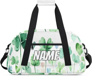 Custom Shamrock Leaves Sports Gym Bag Personalized Watercolor Green Name Travel Duffel Bag Customized Weekender Overnight Bags for Women Men
