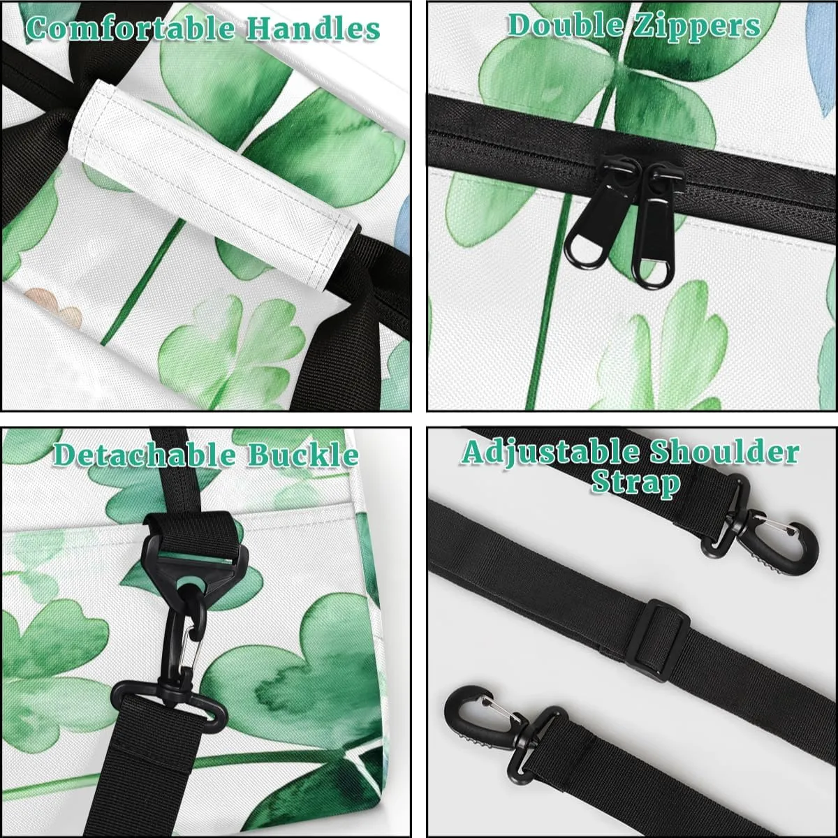 Custom Shamrock Leaves Sports Gym Bag Personalized Watercolor Green Name Travel Duffel Bag Customized Weekender Overnight Bags for Women Men