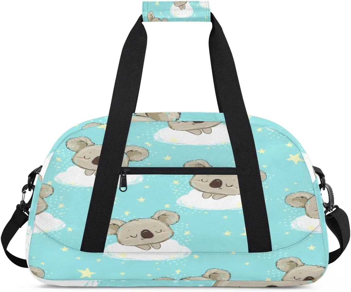 Cute Bear Gym Duffel Bag for Men Women Star Clouds Sports Tote Bag with Adjustable Shoulder Strap for Dance Gymnastics Traveling Outdoor Camping Overnight Stay