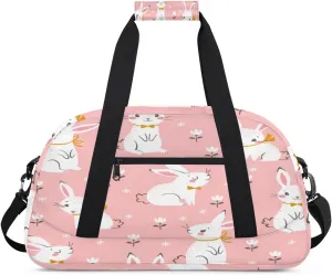 Cute Bunny Gym Duffel Bag for Men Women Flower Sports Tote Bag with Adjustable Shoulder Strap for Dance Gymnastics Traveling Outdoor Camping Overnight Stay