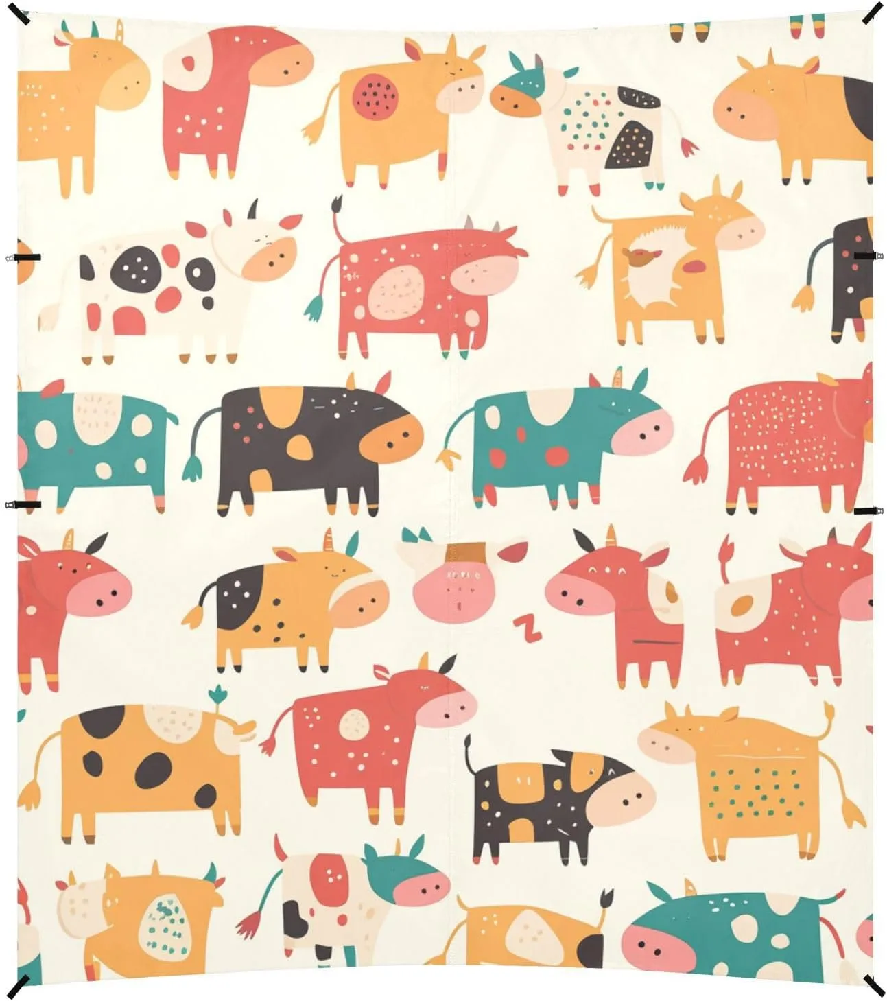 Cute Cow Pattern Hand Drawn Foldable Beach Tent UPF50  Protection Water-Resistant Outdoor Sun Shade with Sandbags & Sand Shovel for Family Trips, Picnics & Camping