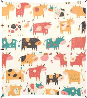 Cute Cow Pattern Hand Drawn Foldable Beach Tent UPF50  Protection Water-Resistant Outdoor Sun Shade with Sandbags & Sand Shovel for Family Trips, Picnics & Camping