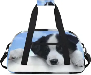 Cute Dog Gym Duffel Bag for Men Women Blue Sky Sports Tote Bag with Adjustable Shoulder Strap for Dance Gymnastics Traveling Outdoor Camping Overnight Stay