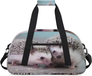 Cute Hedgehog Gym Duffel Bag for Men Women Log Floor Sports Tote Bag with Adjustable Shoulder Strap for Dance Gymnastics Traveling Outdoor Camping Overnight Stay