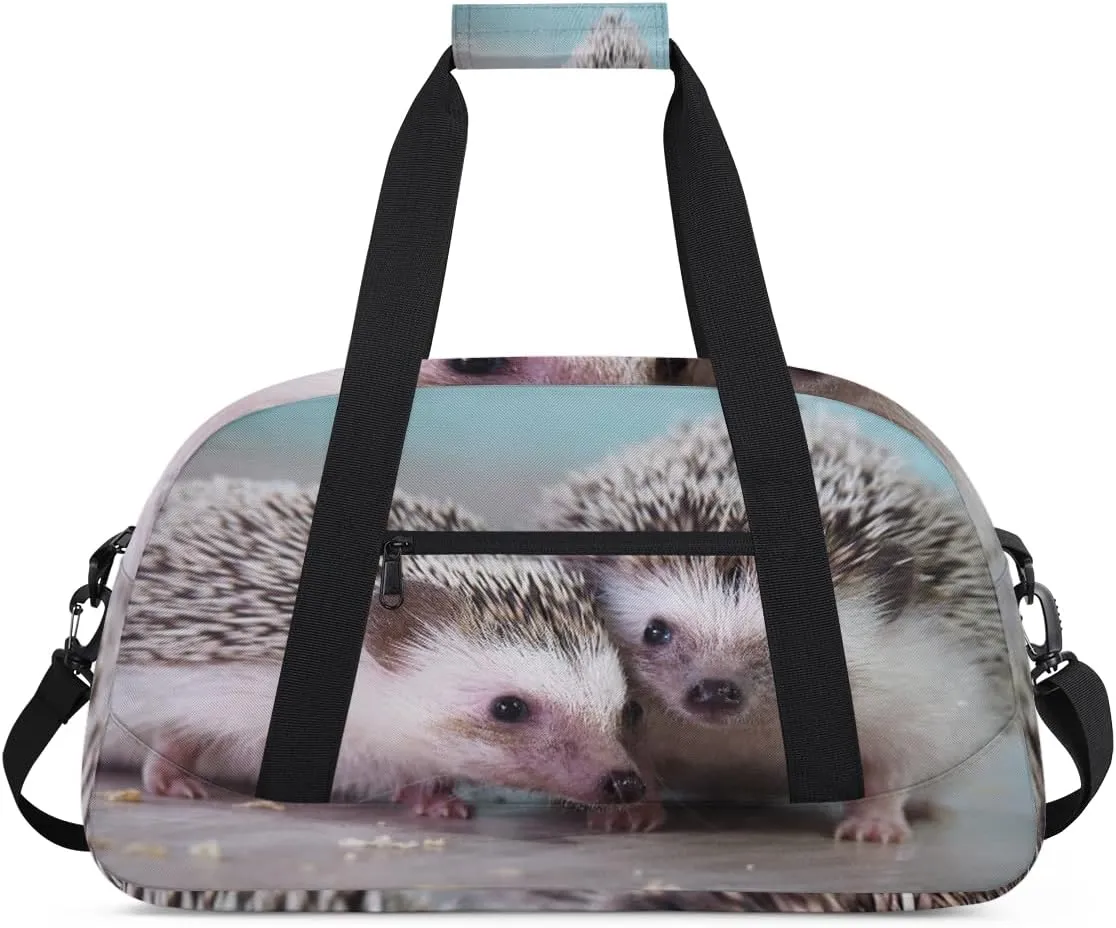 Cute Hedgehog Gym Duffel Bag for Men Women Log Floor Sports Tote Bag with Adjustable Shoulder Strap for Dance Gymnastics Traveling Outdoor Camping Overnight Stay