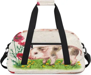 Cute Piggy Gym Duffel Bag for Men Women Poppy Sports Tote Bag with Adjustable Shoulder Strap for Dance Gymnastics Traveling Outdoor Camping Overnight Stay