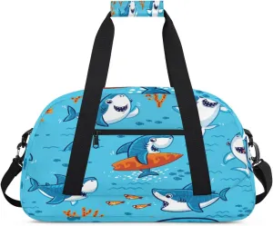 Cute Sharks Gym Duffel Bag for Men Women Ocean Animal Sports Tote Bag with Adjustable Shoulder Strap for Dance Gymnastics Traveling Outdoor Camping Overnight Stay