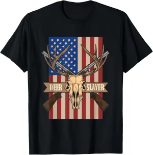 Deer Slayer Deer Hunter Deer Hunting American Flag T-Shirt