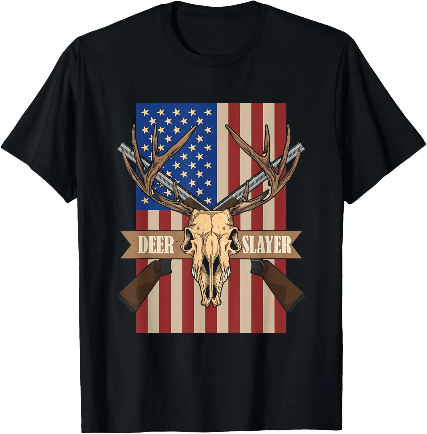 Deer Slayer Deer Hunter Deer Hunting American Flag T-Shirt