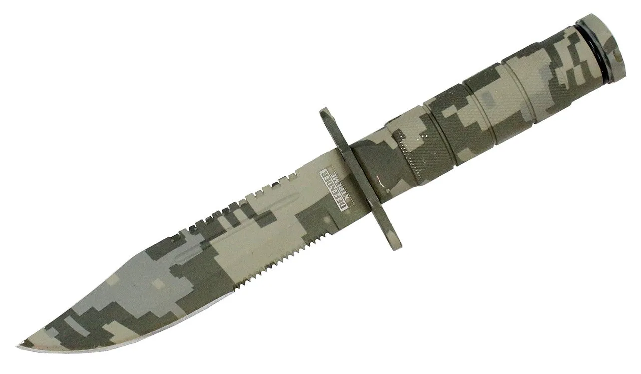 Defender Xtreme Digital Gray Camo Survival Knife with Sheath 9091