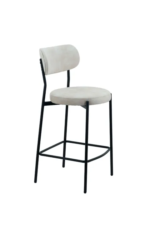 Derby Padded Velvet Bar Stool- Cream, 52x46.5x96cm