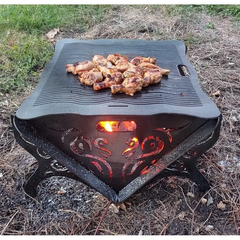Designer Collapsible Fire Pit DXF for CNC | Aesthetic Leaves Design
