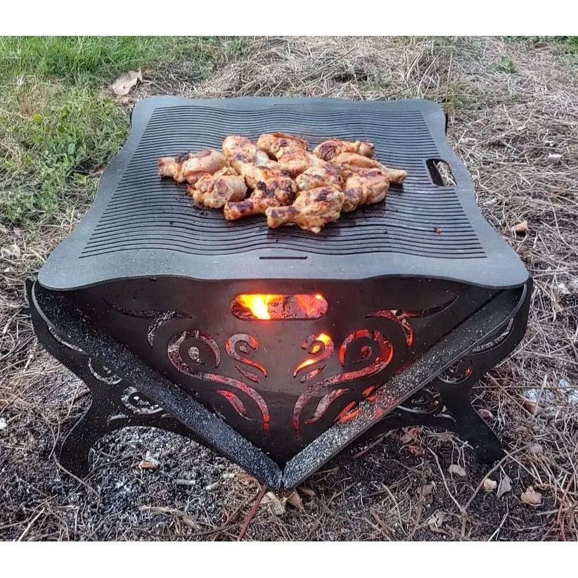 Designer Collapsible Fire Pit DXF for CNC | Elegant Flower Design