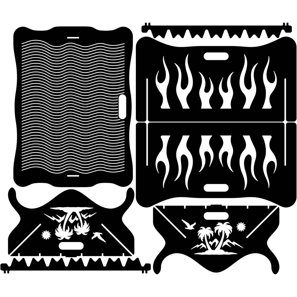 Designer Collapsible Fire Pit DXF for CNC | Palm Trees & Flames