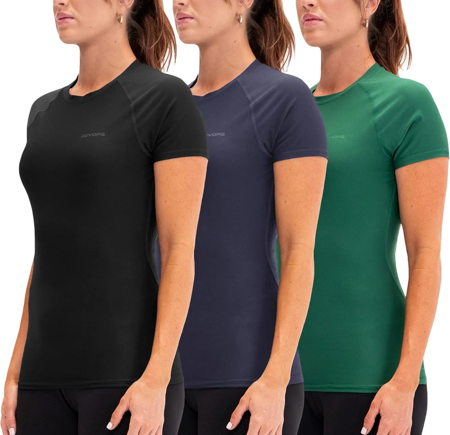 DEVOPS 3 Pack Women's Compression Shirt Dry Fit Short Sleeve Running Athletic T-Shirt Workout Tops