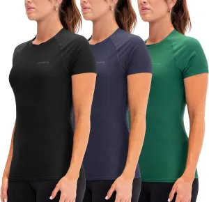 DEVOPS 3 Pack Women's Compression Shirt Dry Fit Short Sleeve Running Athletic T-Shirt Workout Tops