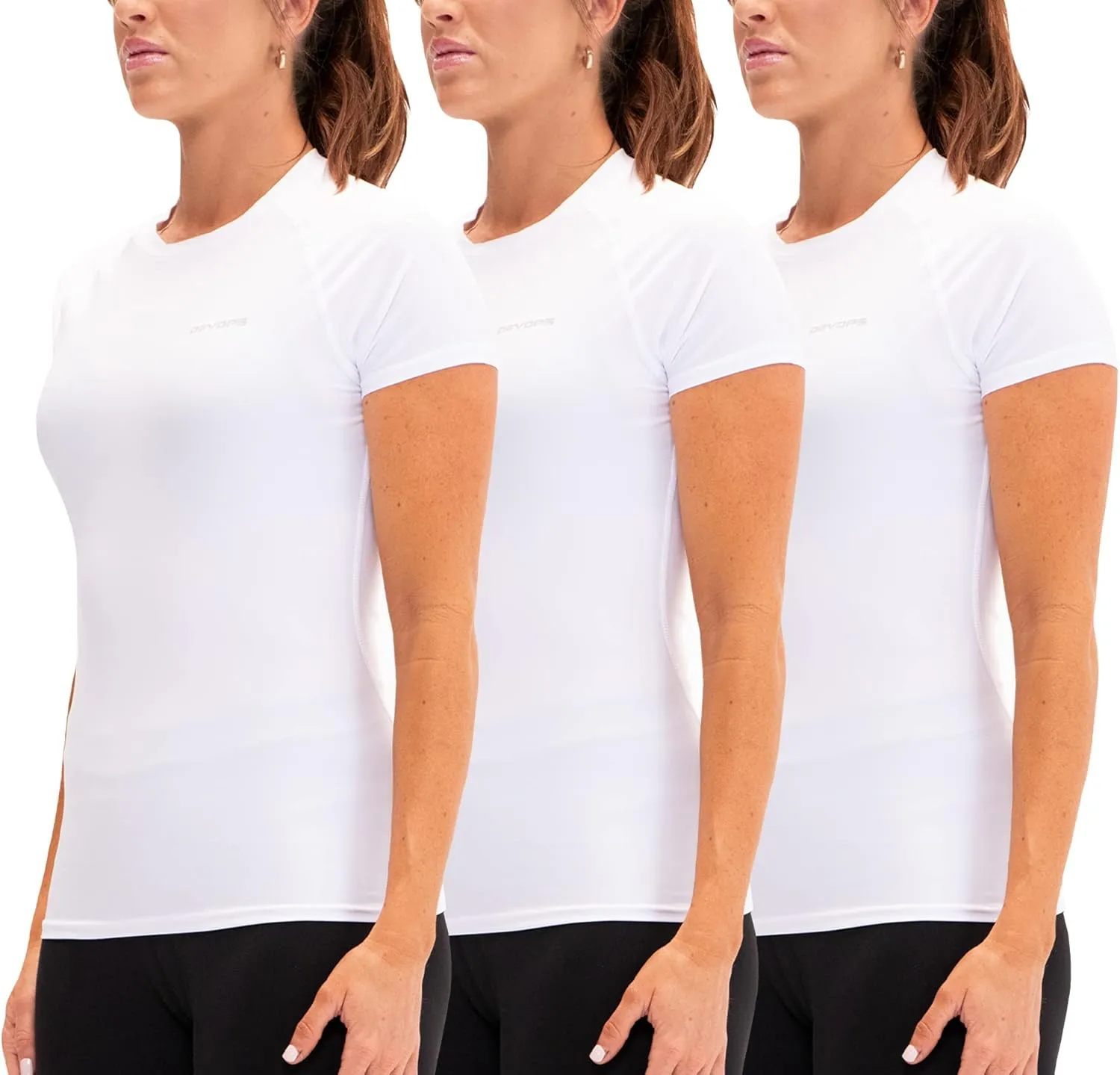 DEVOPS 3 Pack Women's Compression Shirt Dry Fit Short Sleeve Running Athletic T-Shirt Workout Tops