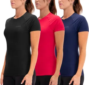 DEVOPS 3 Pack Women's Compression Shirt Dry Fit Short Sleeve Running Athletic T-Shirt Workout Tops